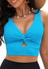 LookbookStore Tankini Tops for Women Cut Out Long Bikini Top Twist Knot Padded Adjustable Swimsuit Tops Only Resort Wear