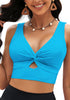 LookbookStore Tankini Tops for Women Cut Out Long Bikini Top Twist Knot Padded Adjustable Swimsuit Tops Only Resort Wear