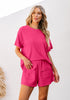 Hot Pink Women's Casual Pantsuit Set Top and Short Pajamas