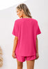 Hot Pink Women's Casual Pantsuit Set Top and Short Pajamas