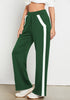 Dark Green Women's Casual Elastic Waist Pants High Waisted Full Length Relaxed Fit Stretch Wide Leg Sports Wear
