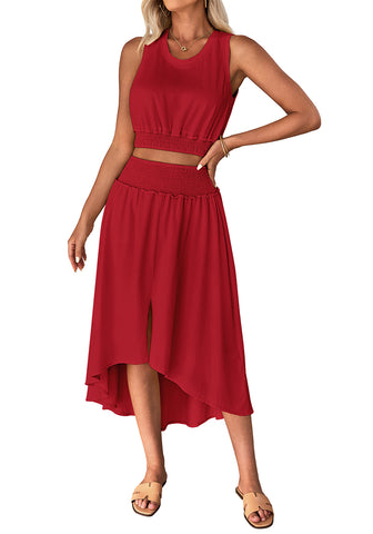 Tango Red Women's Business Suiting Crop Top High Waist Skirt Set