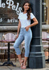 Ocean Aqua Blue Women's High Waisted Straight Leg Denim Jeans Pockets Casual Capri Pants