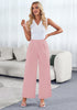 Powder Pink Women's High Waisted Wide Leg Business Work Pants
