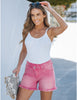 Pink (Snow Wash) Women's High Waisted Denim Jeans Shorts Frayed Raw Hem Crossover Waist Casual Summer Shorts