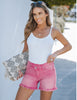 Pink (Snow Wash) Women's High Waisted Denim Jeans Shorts Frayed Raw Hem Crossover Waist Casual Summer Shorts