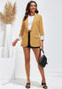 Honey Yellow Women's Business Casual Pocket Notched Lapels Blazer Long Rolled Up Sleeve Blazer