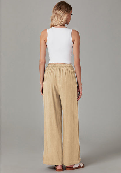 Latte Relaxed Fit High Waisted Elastic Waist Wide Leg Drawstring Pocket Pant