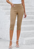 Beige Women's Capri High Waisted Pant Skinny Fit Pocket Stretch Legging Trousers