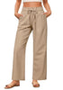 Almond Women's Comfortable Cool-Touch Drawstring Full-Length Lightweight Wide Leg Trousers