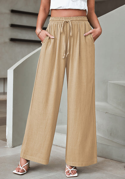 Latte Relaxed Fit High Waisted Elastic Waist Wide Leg Drawstring Pocket Pant