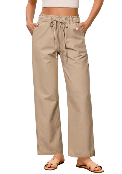 Almond Women's Comfortable Cool-Touch Drawstring Full-Length Lightweight Wide Leg Trousers