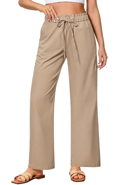 Almond Women's Comfortable Cool-Touch Drawstring Full-Length Lightweight Wide Leg Trousers