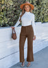 Cocoa Brown Women's High Quality Corduroy Pants High Waist Winter Flared Pants Carry Pockets