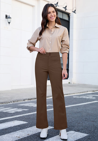 Cocoa Brown Women's Wide Leg Corduroy Pants Fashion High Waisted Pants with Pockets