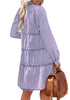 Purple Heather Long Sleeve Denim Dress for Women Jean Dress Button Down Casual Babydoll Denim Shirt Dress