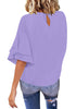 Lavender Women's Summer Blouse Casual Ruffle 3/4 Sleeve Tops Loose Shirts