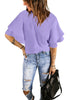 Lavender Women's Summer Blouse Casual Ruffle 3/4 Sleeve Tops Loose Shirts