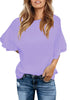 Lavender Women's Summer Blouse Casual Ruffle 3/4 Sleeve Tops Loose Shirts