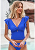 Royal Blue Women's Swimwear Tops Padded Knot Twist One Piece Swimsuit with sleeves