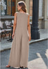 Taupe Women's Casual Wide Leg Sleeveless V Neckline Jumpsuits Baggy Overall With Pockets