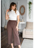 Coffee Brown Women's High Waisted Wide Leg Elastic Waist Linen Palazzo Pants Pull On Smock Waist Baggy Fit Trousers