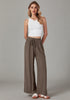 Brown Relaxed Fit High Waisted Elastic Waist Wide Leg Drawstring Pocket Pant
