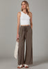 Brown Relaxed Fit High Waisted Elastic Waist Wide Leg Drawstring Pocket Pant