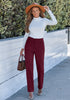 Wine Red - Women's High Rise Straight Fit Corduroy Pants Elastic Waistband Chic Autumn Winter Essential Retro
