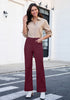 Wine Red Women's Wide Leg Corduroy Pants Fashion High Waisted Pants with Pockets