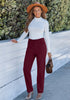 Wine Red - Women's High Rise Straight Fit Corduroy Pants Elastic Waistband Chic Autumn Winter Essential Retro