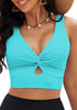 LookbookStore Tankini Tops for Women Cut Out Long Bikini Top Twist Knot Padded Adjustable Swimsuit Tops Only Resort Wear