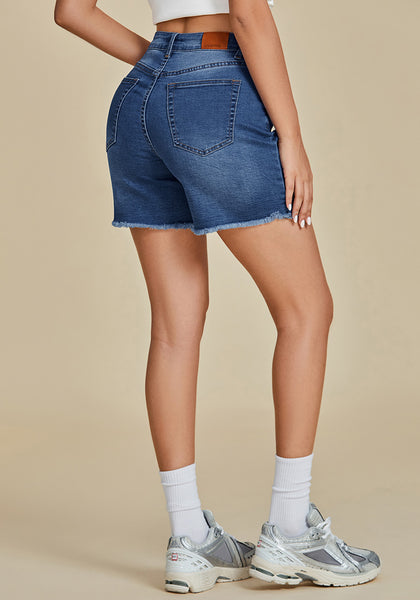 Classic Blue for Women's High Waist Denim Pull On Shorts Relaxed Fit Straight Mega Stretch