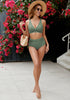 Army Green Women's High Waist 2 Piece Bikini Set with Ruched Twist Front and V-Neck Detail