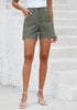 Army Green Women's Chino High Waisted Elastic Waist Shorts Summer Straight Leg