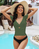Iceberg Green Women's Swimwear Tops Padded Knot Twist One Piece Swimsuit with sleeves