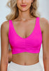 Neon Pink Women's Plain Adjustable Swimsuit Top Ruched Bikini Top