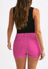 Hot Pink Women's High Waisted Denim Shorts Button Front Casual Denim Skorts With Pocket