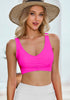 Neon Pink Women's Plain Adjustable Swimsuit Top Ruched Bikini Top