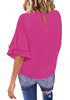 Magenta Women's Summer Blouse Casual Ruffle 3/4 Sleeve Tops Loose Shirts
