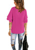 Magenta Women's Summer Blouse Casual Ruffle 3/4 Sleeve Tops Loose Shirts