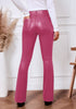 Hot Pink Women's Bell Bottom High Waisted Faux Leather Pants Flare Pants