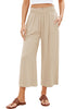 Almond Women's High Waisted Wide Leg Elastic Waist Linen Palazzo Pants Pull On Smock Waist Baggy Fit Trousers