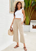 Almond Women's High Waisted Wide Leg Elastic Waist Linen Palazzo Pants Pull On Smock Waist Baggy Fit Trousers