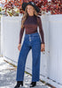 Classic Blue Trendy Wide Leg Jeans for women  Chic High Waisted Stretchy Button Front Denim Pants