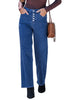 Classic Blue Trendy Wide Leg Jeans for women  Chic High Waisted Stretchy Button Front Denim Pants