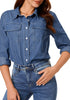 Indigo Classic Blue Women's Long Sleeve Shirt Button Front Western-inspired Urban Streetwear Denim Blouse Top