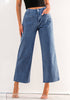 Classic Blue Women's High Waist Denim Wide Legs Jeans Pants With Front pockets