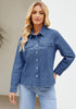 Indigo Classic Blue Women's Long Sleeve Shirt Button Front Western-inspired Urban Streetwear Denim Blouse Top