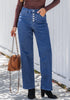 Classic Blue Trendy Wide Leg Jeans for women  Chic High Waisted Stretchy Button Front Denim Pants